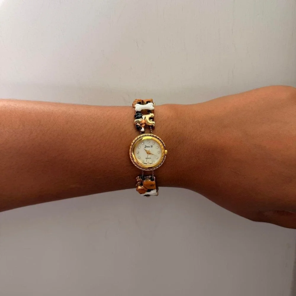 GOLD TONE JENNIE B DOG CHARM WATCH